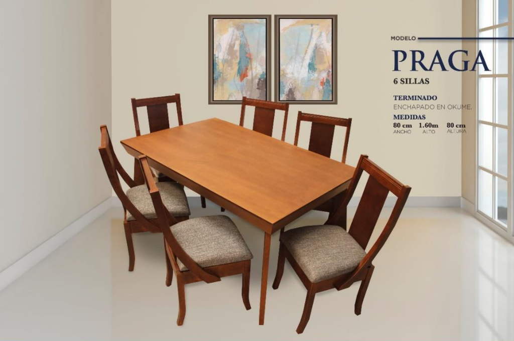 [PRAGA MDF OKUME 6 SILLAS NOGAL] Antecomedor Vanguardista Famher PRAGA MDF Okume 6 Sillas Nogal